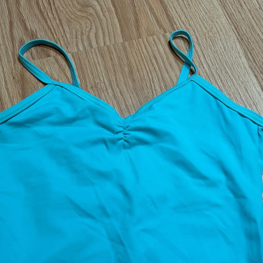 Balera Turquoise Blue Camisole‎ Dance Leotard Pinch Front V-Back Girls Large LC